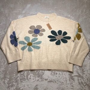 Natural Life Sweater Womens XL Cream Floral Knit Pullover Retro Hippie Boho NWT